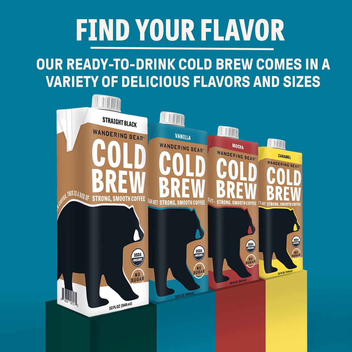 Wandering Bear Vanilla Cold Brew is shelf-stable, enabling room-temperature storage.