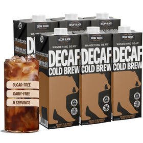 Wandering Bear decaf cold brew bottle pour shows smooth flavor with low caffeine