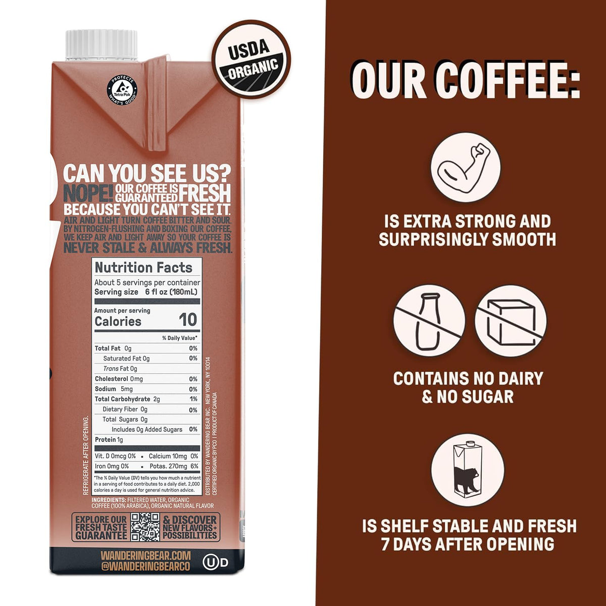 Wandering Bear hot or iced coffee for versatile serving