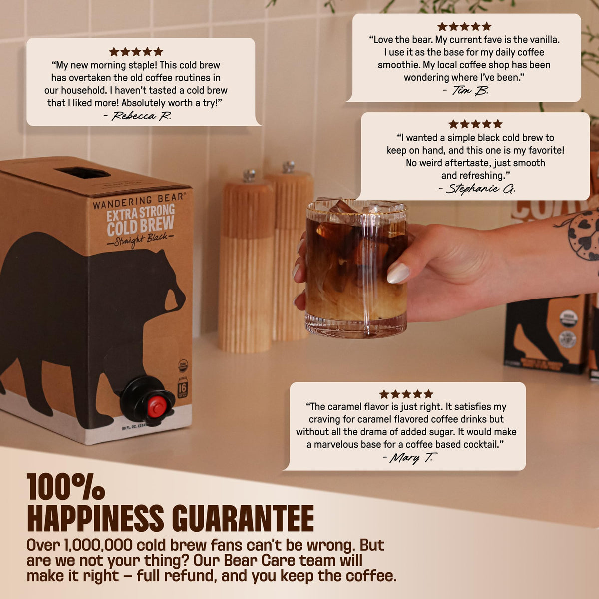 Wandering Bear Organic Arabica Beans close-up emphasizes natural ingredients
