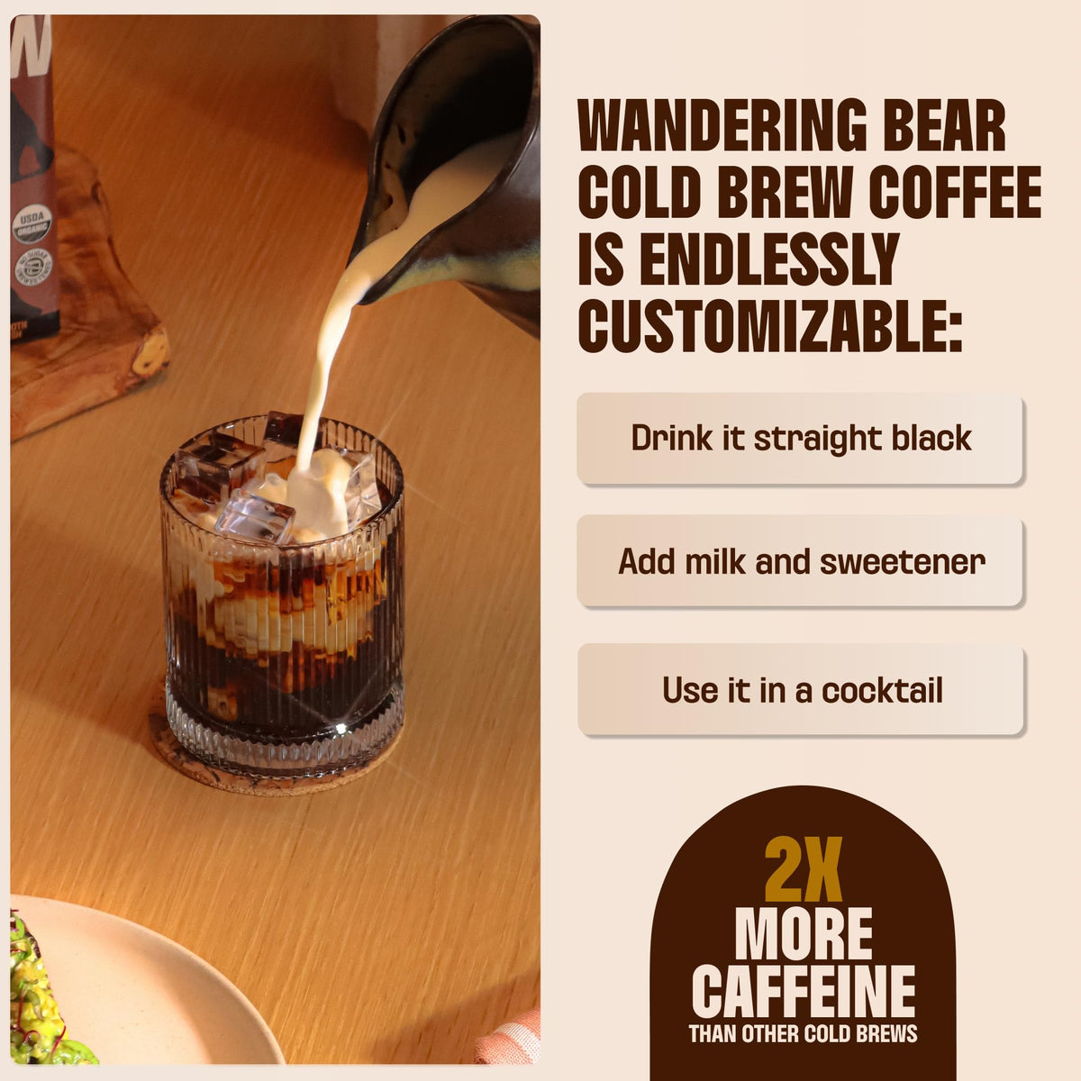 Close-up of organic Arabica beans and ingredients used in Wandering Bear