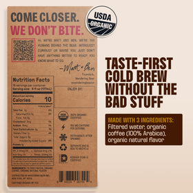 Wandering Bear Organic Mocha Cold Brew on Tap bottle shows bold, caffeine-rich convenience.