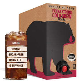 Wandering Bear Organic Mocha Cold Brew on Tap pour highlights smooth, ready-to-serve coffee.