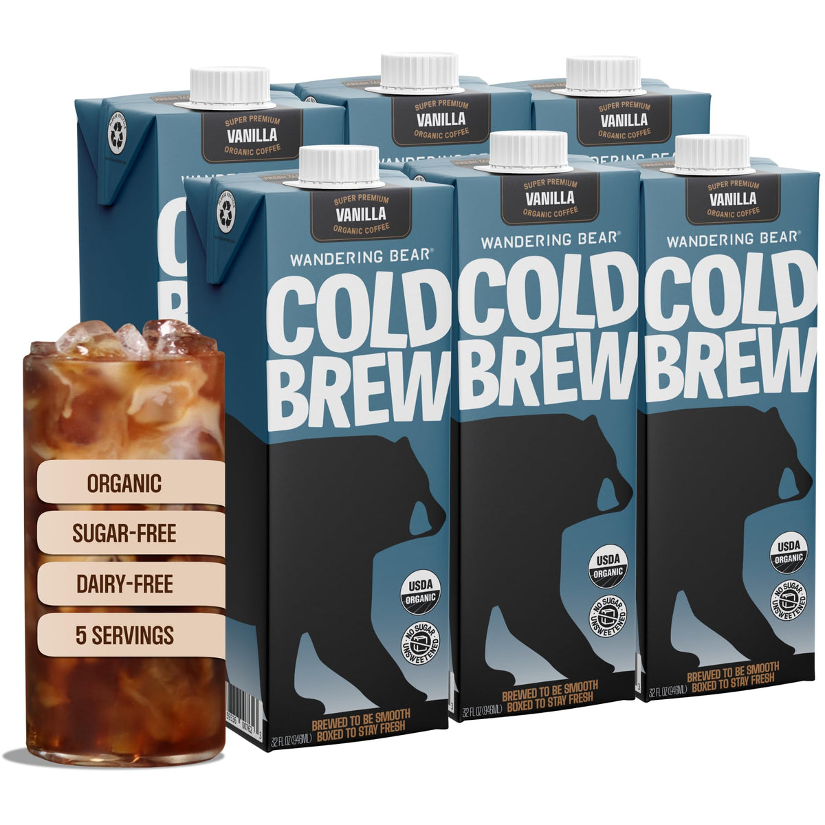 Wandering Bear Organic Vanilla Cold Brew bottle showing bold flavor ready to enjoy