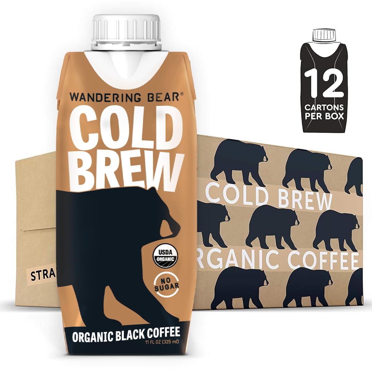 Wandering Bear Straight Black bottle pour showcases bold, smooth cold brew for busy mornings.