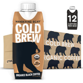 Wandering Bear Straight Black bottle pour showcases bold, smooth cold brew for busy mornings.