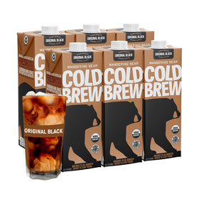 Wandering Bear Straight Black Organic Cold Brew bottle shows bold, unsweetened flavor.