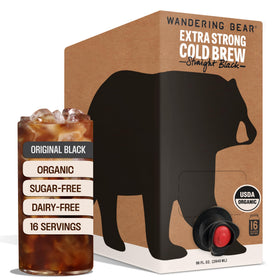 Wandering Bear Straight Black Organic Cold Brew On Tap pours smooth, bold flavor for instant iced coffee.