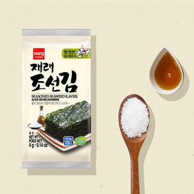 Wang Korean Seaweed Snacks Original packaging close-up, premium roasted sheets