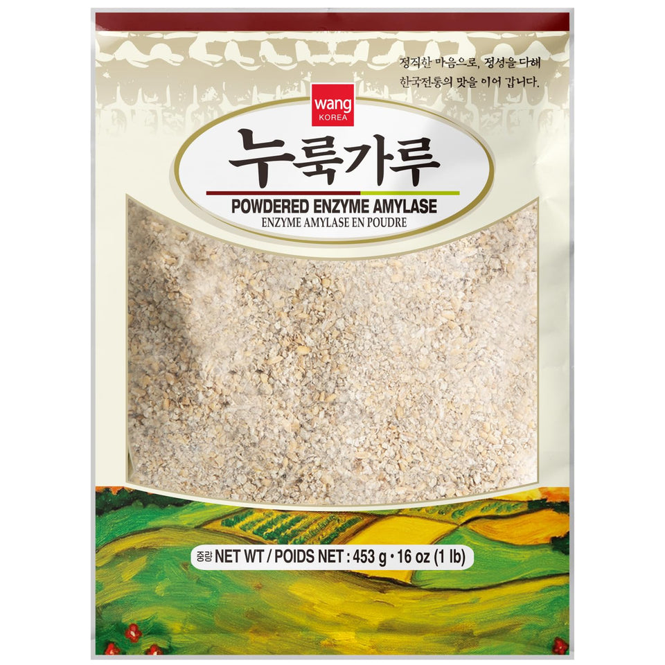 Wang Nuruk powder closeup in jar showing texture for traditional makgeolli starter.