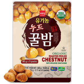 Wang Organic Roasted Chestnuts pack open, ready-to-eat snack with naturally toasted flavor.
