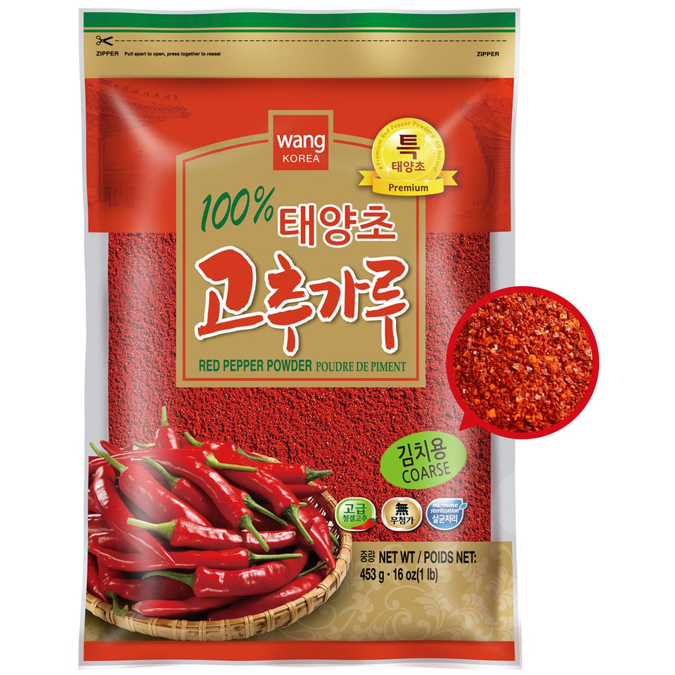 Wang sun-dried coarse gochugaru in a bag shows rich red color.