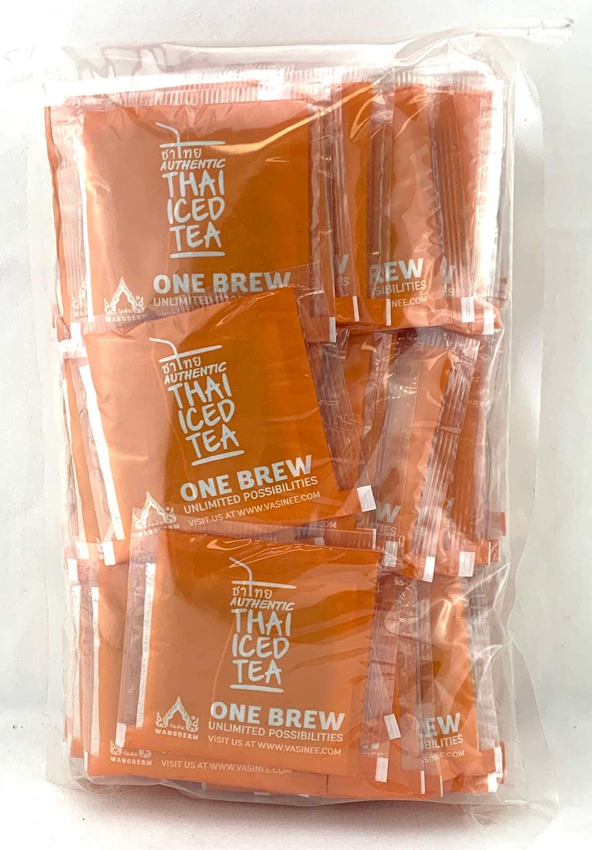 Wangderm Authentic Thai Iced Tea bags for home brewing, delivering bold flavors and a refreshing iced tea experience.