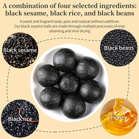Selected ingredients include black sesame, black rice, black beans, and honey for a natural blend.