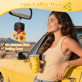 Wanocean car hanging ornament with sunflower motif and faith-inspired message.