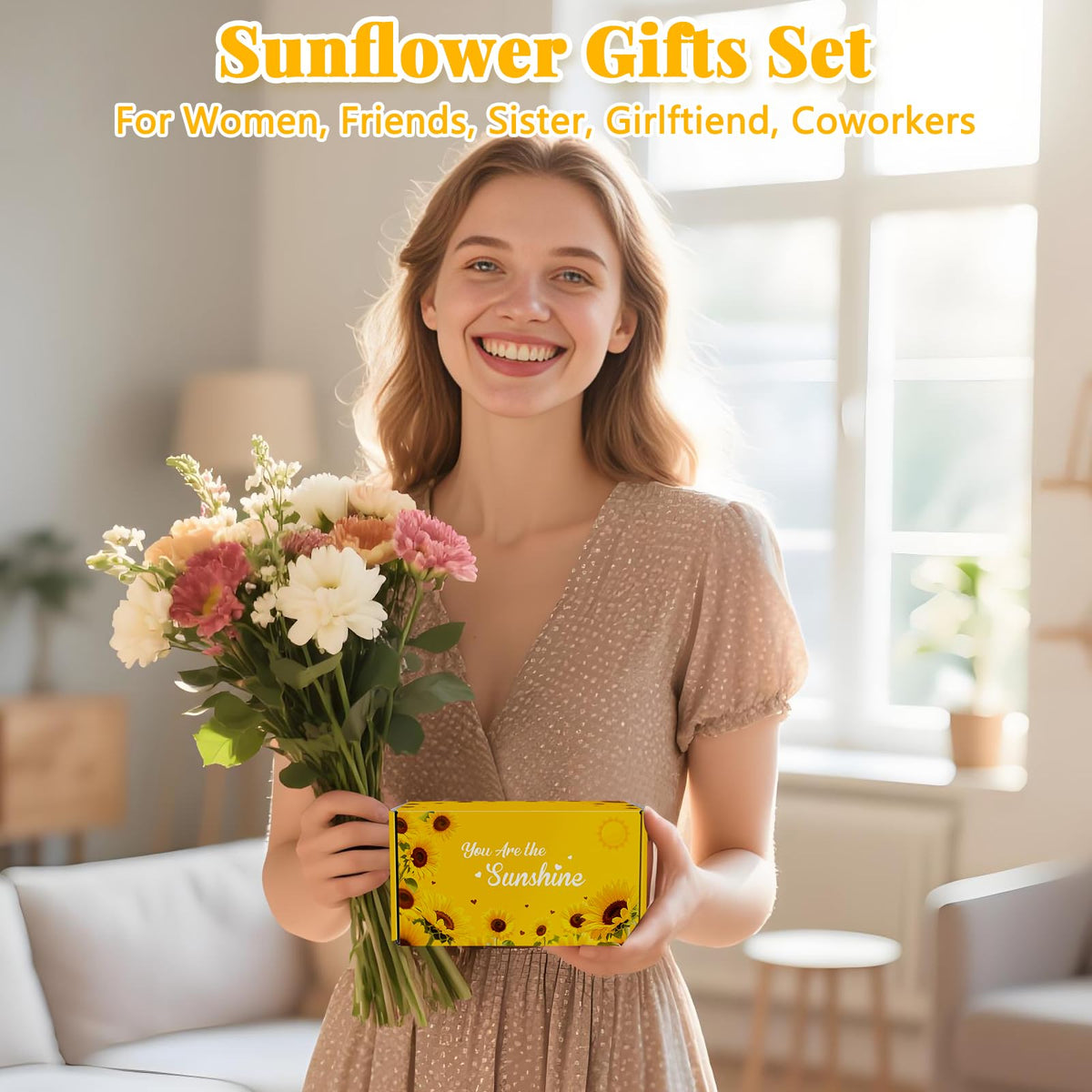 Wanocean sunflowers pattern box close-up for a ready-to-gift presentation.