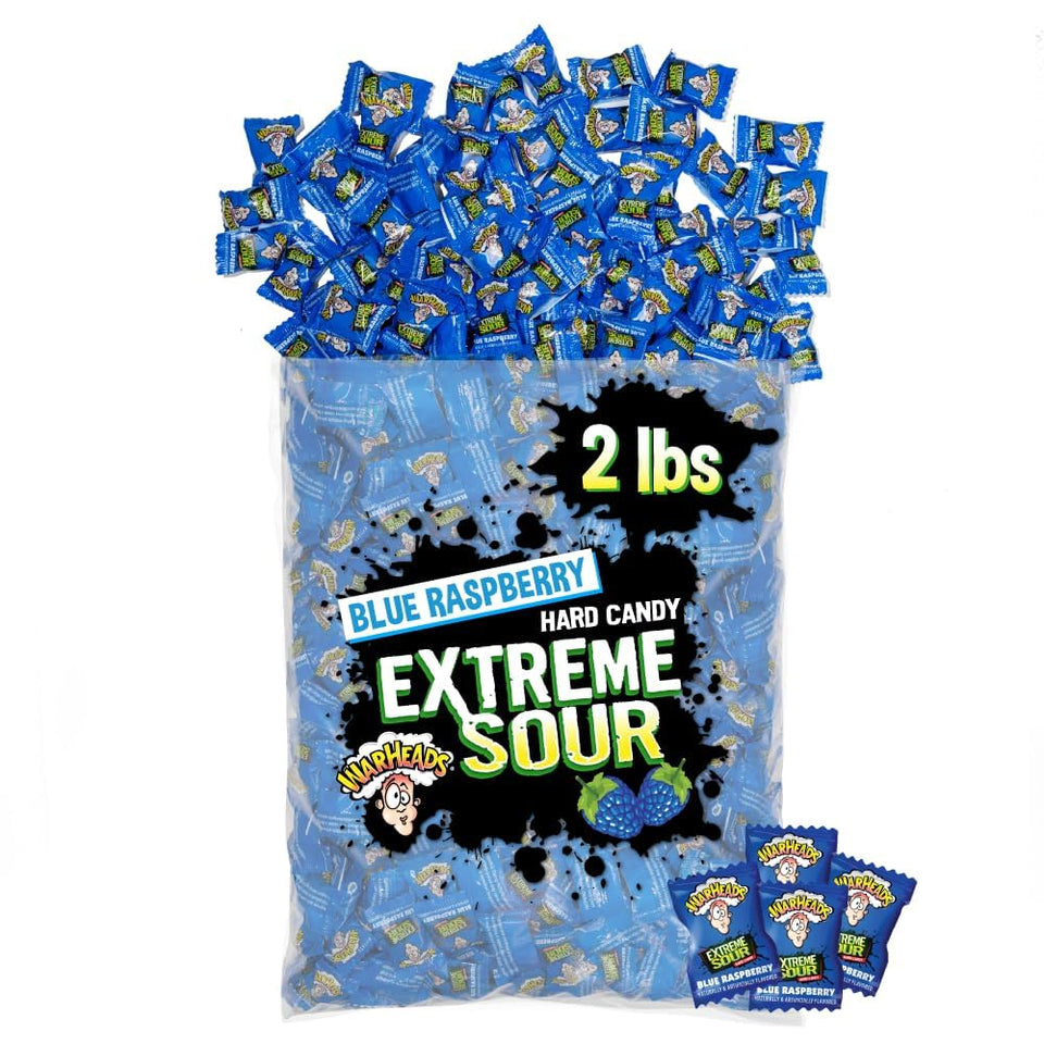 Warheads Blue Raspberry extreme sour candies in bulk bag for party favors