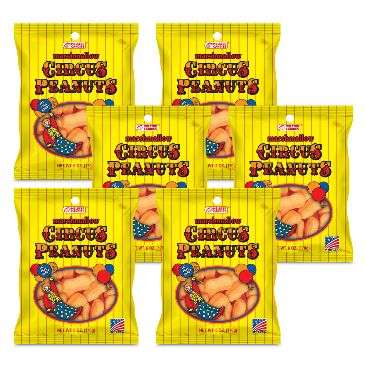 Warheads Melster Circus Peanuts bag front—nostalgic orange banana-flavored candies for snacking.