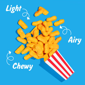 Close-up of Warheads Melster Circus Peanuts texture—soft, chewy marshmallow centers.