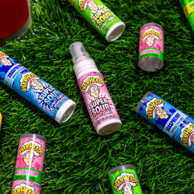Warheads Sour Spray six-pack display ideal for party snacking and gifting