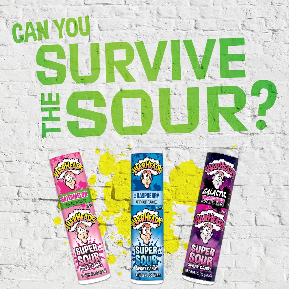 WarHeads Super Sour Spray green apple bottle adds crisp tartness for a refreshing snack moment