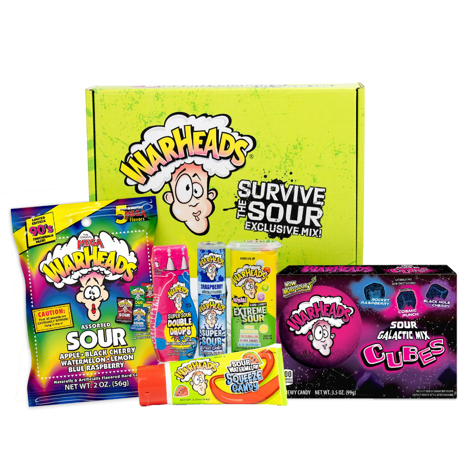 Warheads survive the sour variety box packaging highlights a gift-ready assortment.