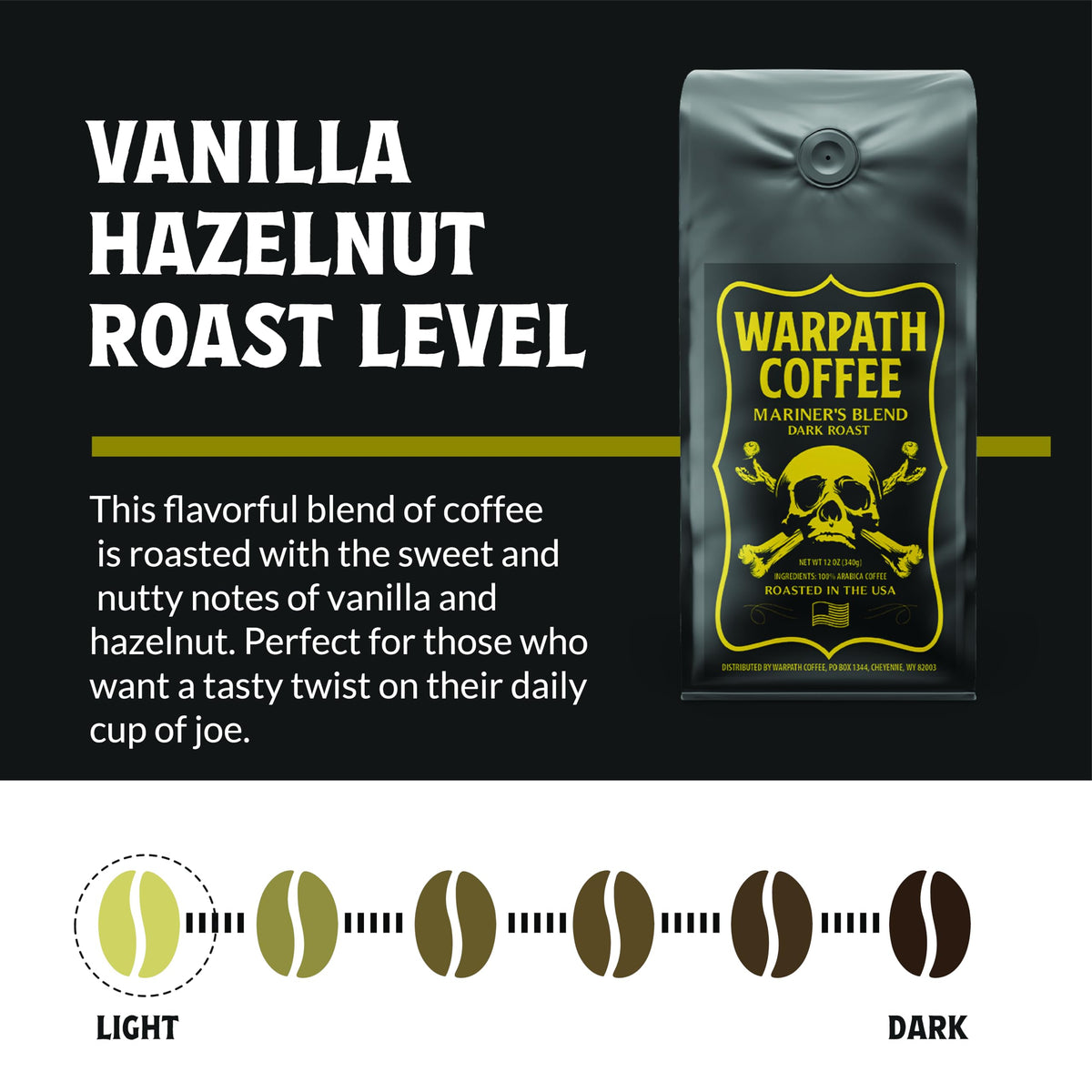 12 oz bag packaging to keep Warpath Coffee fresh and ready