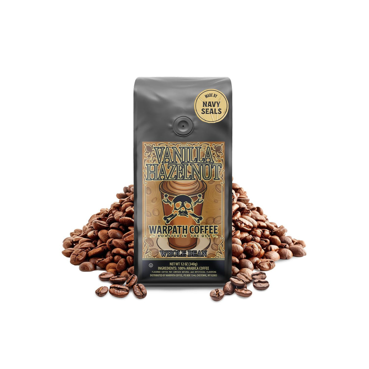 Warpath Coffee light roast vanilla hazelnut whole beans with rich aroma for mornings