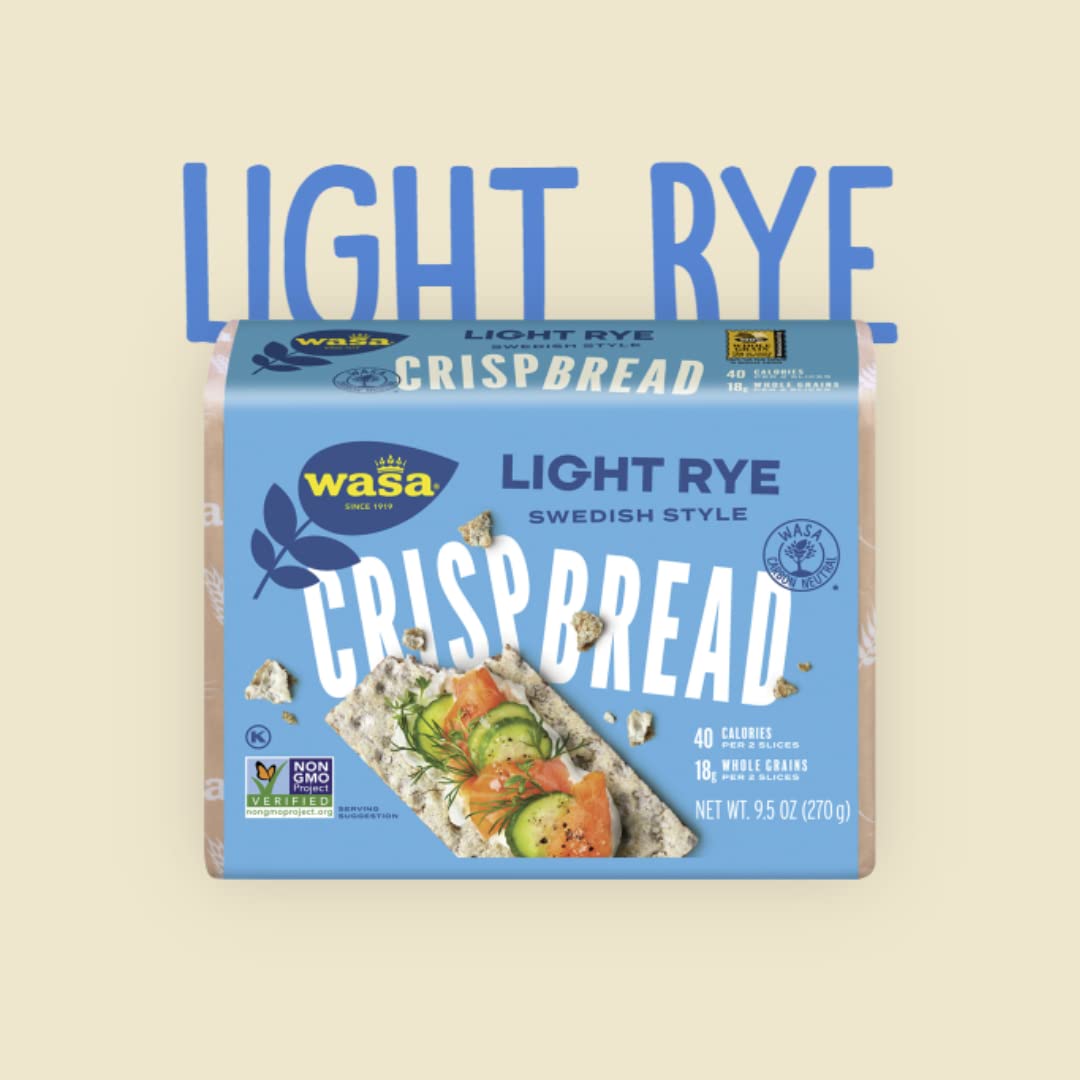 Wasa Crispbread Light Rye crispbread front view emphasizing ultra-thin slices and delicate rye flavor.