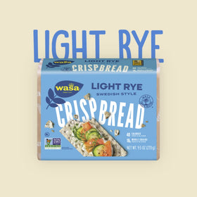 Wasa Crispbread Light Rye crispbread front view emphasizing ultra-thin slices and delicate rye flavor.
