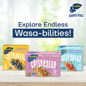 Eco-friendly packaging highlight for Wasa Crispbreads and carbon-neutral focus.