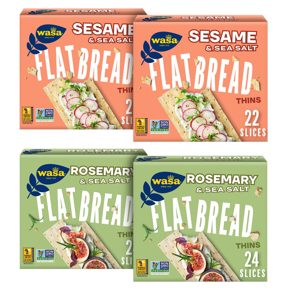 Wasa Flatbread Thins Rosemary & Sea Salt pack for quick, flavorful snacking.