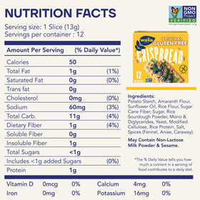 Wasa Gluten Free Original Crispbread ingredients highlighting Non-GMO formula.
