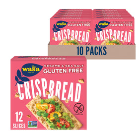Wasa gluten free crispbread pack shot highlighting sesame and sea salt crunch