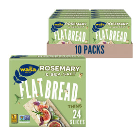 Wasa Rosemary and Sea Salt Flatbread Thins pack shows crisp, light texture for toppings