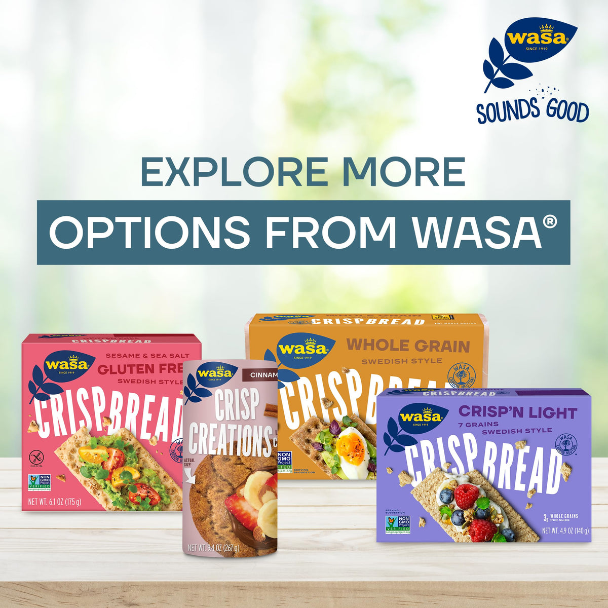 Box of Wasa Sesame and Sea Salt Crisp Creations showing freshness and convenience