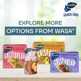 Box of Wasa Sesame and Sea Salt Crisp Creations showing freshness and convenience