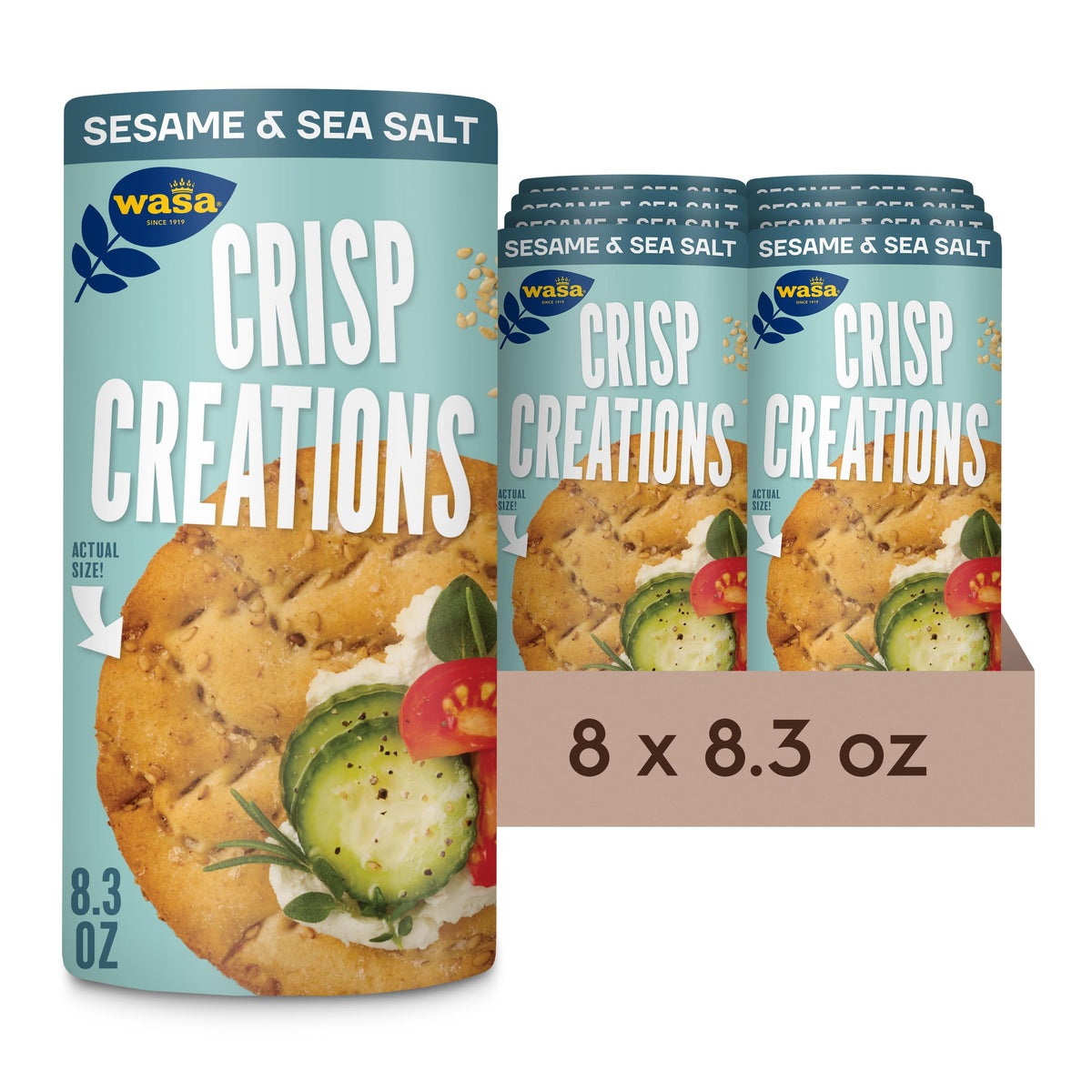Wasa Sesame and Sea Salt Crisp Creations round cracker ready for topping and snacking