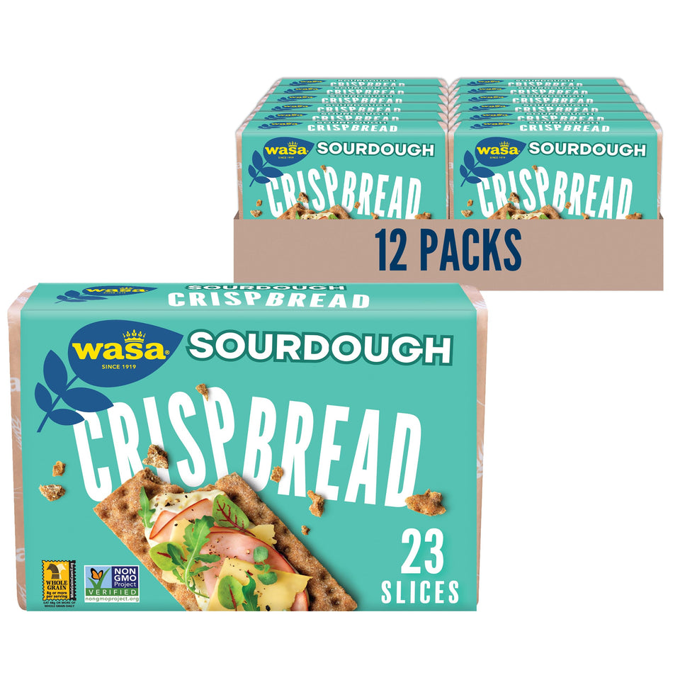 Wasa Sourdough Crispbread pack showing 12 slices for easy snacking and topping ideas