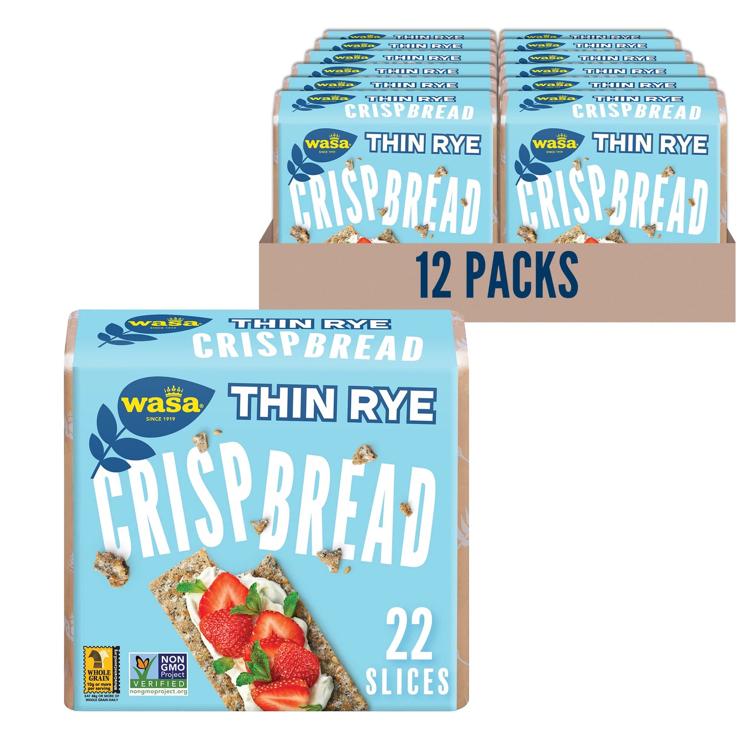 WASA Thin Rye Crispbread pack-front for convenient 12-pack snacking