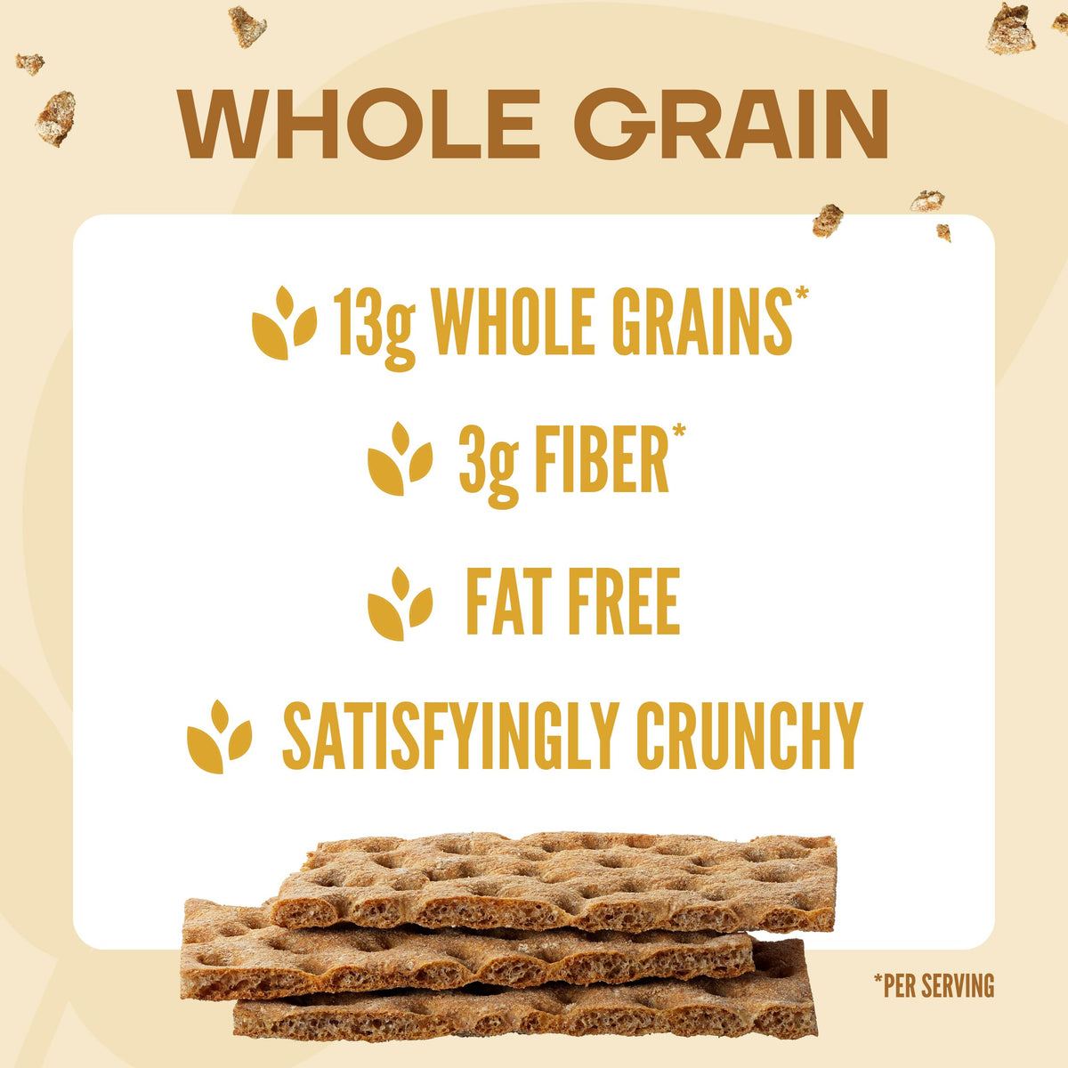 Wasa Whole Grain Crispbread surface with seeds visible, ideal canvas for fiber-rich toppings.