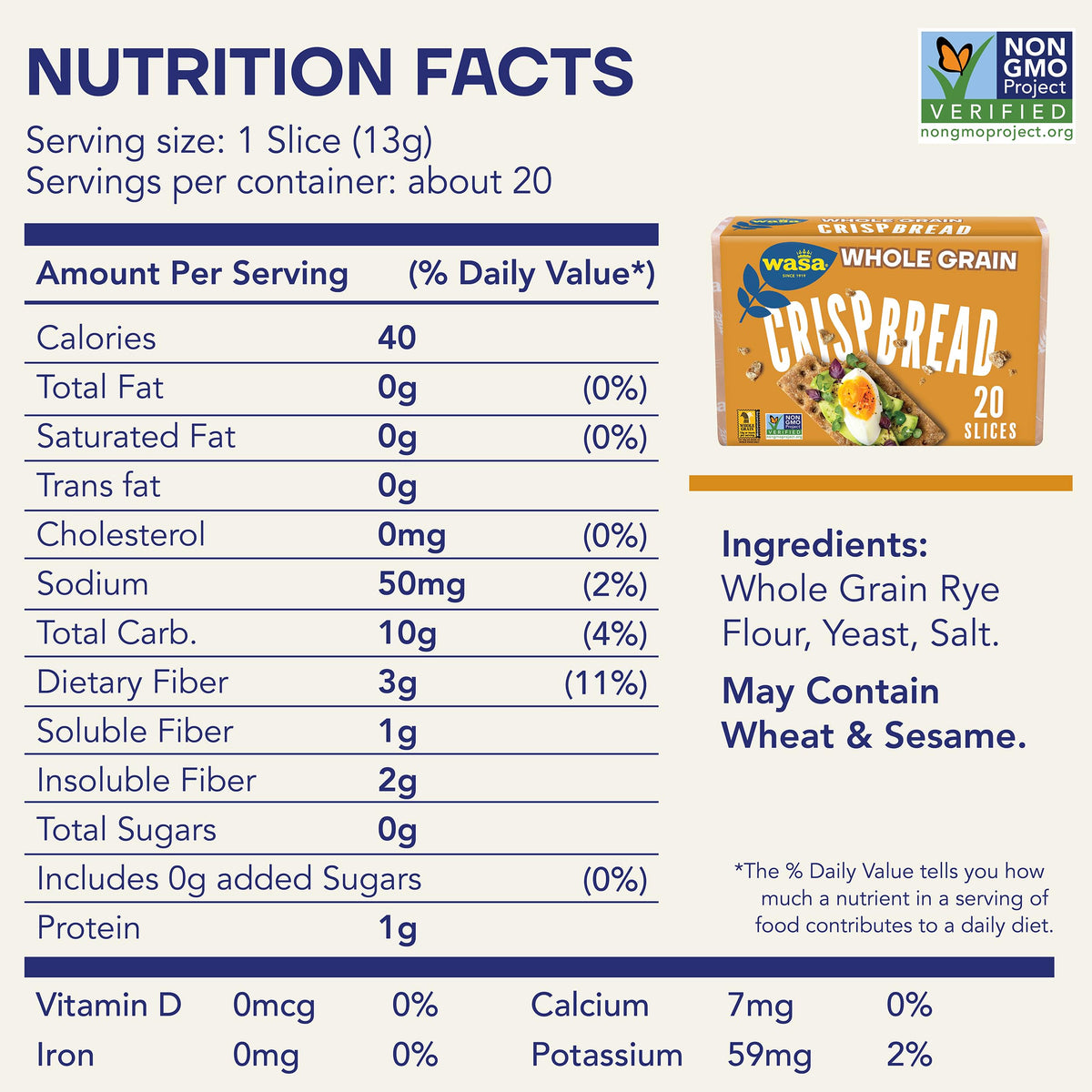 Wasa Whole Grain Crispbread toasted to reveal a crisp texture and robust flavor.
