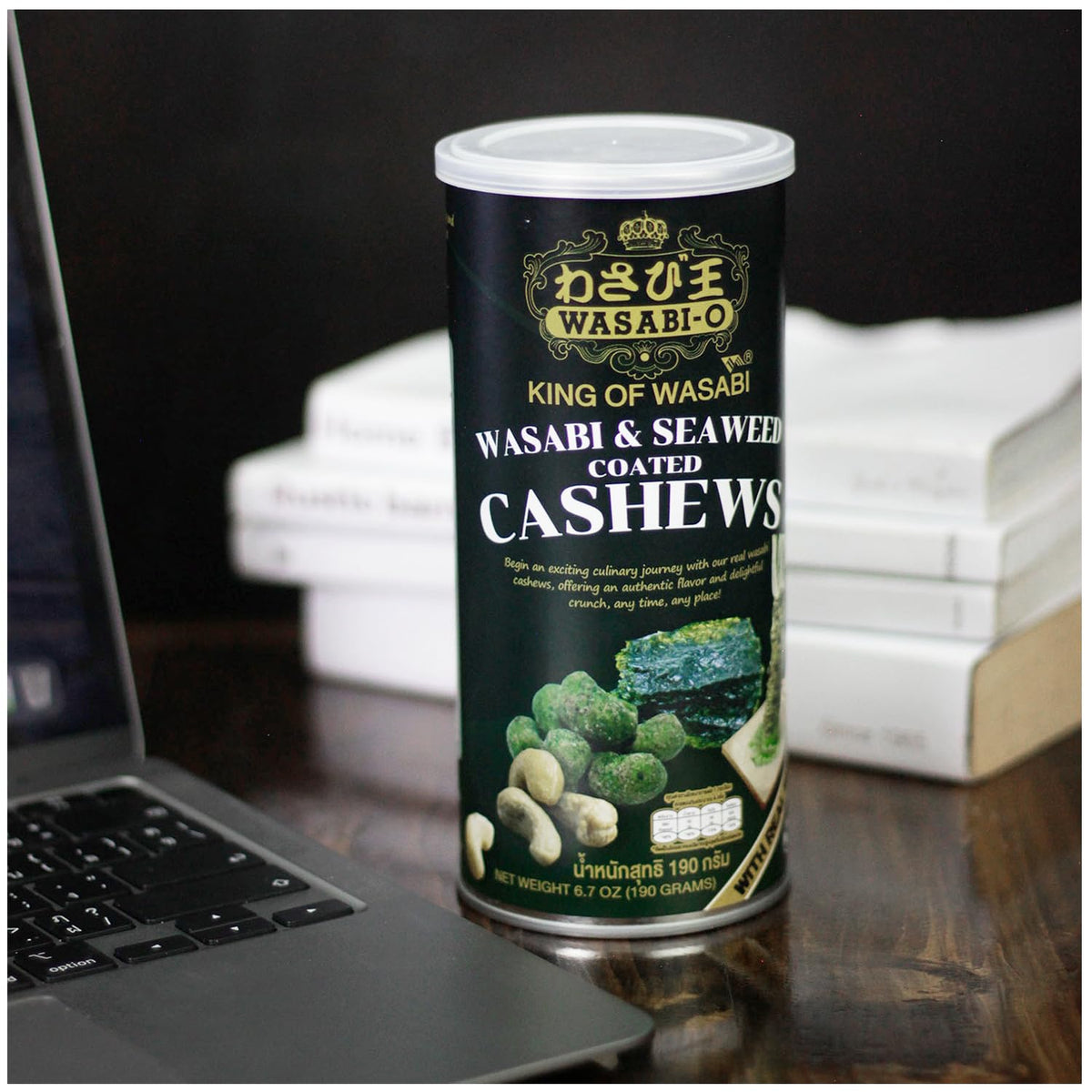 Resealable canister preserving freshness of WASABI-O Cashews for later