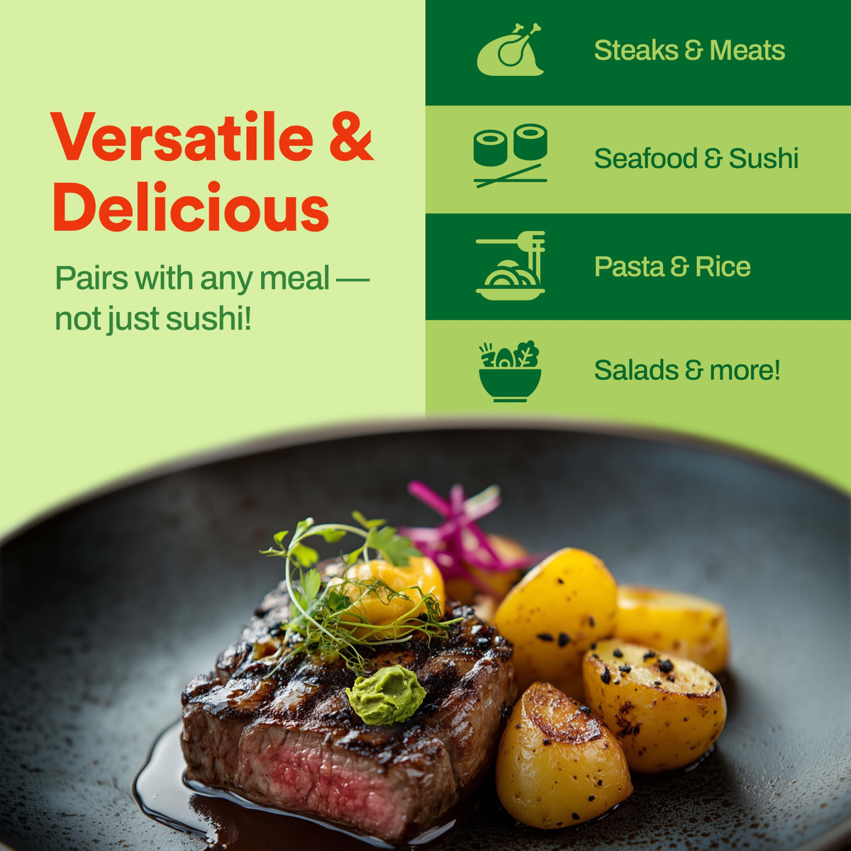 Wasabi-O gluten-free natural packaging emphasizing clean-label cooking.