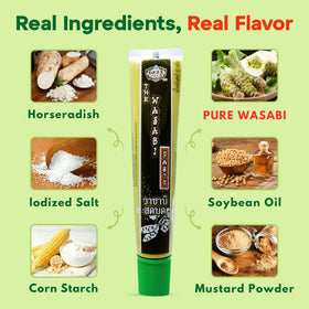 Wasabi-O real wasabi paste on sushi-sashimi plate highlighting bright, clean pungency.