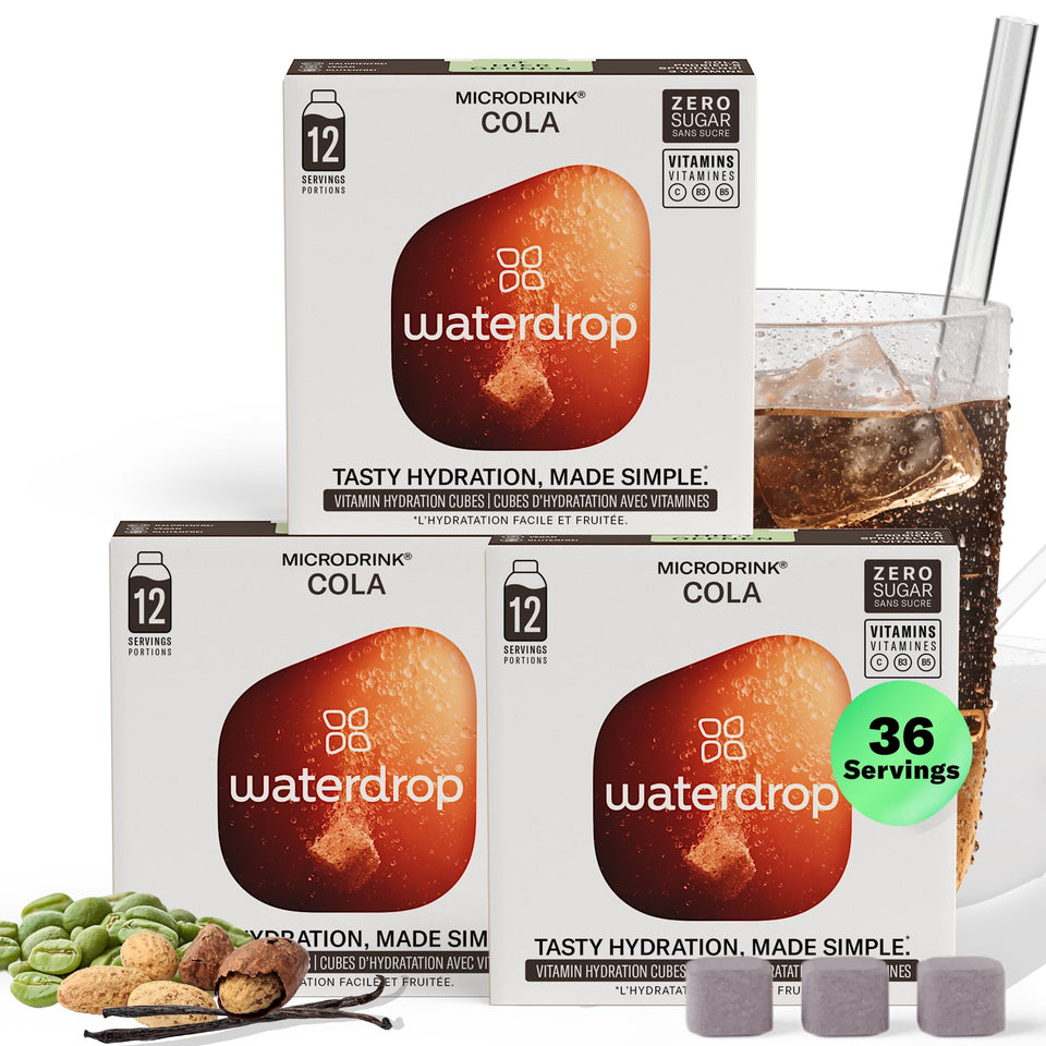Waterdrop Hydration Cubes Cola flavor in a sealed pack for on-the-go hydration