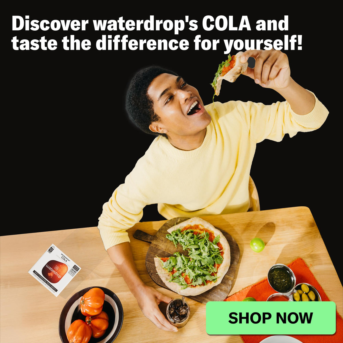 Waterdrop Hydration Cubes Cola beside a travel case for easy travel hydration