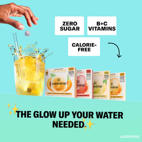 Waterdrop Hydration Cubes dissolving in a glass showing instant, mess-free hydration.