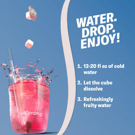 Waterdrop Blackberry cubes dissolving in sparkling water for instant flavor