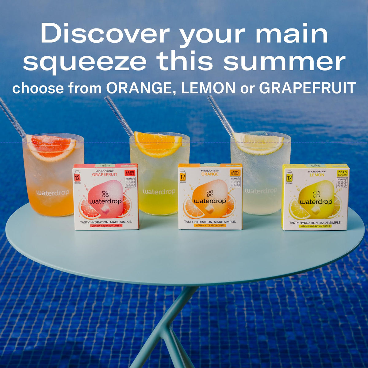 Waterdrop Hydration Cubes Lemon dissolving in water, quick flavor release.